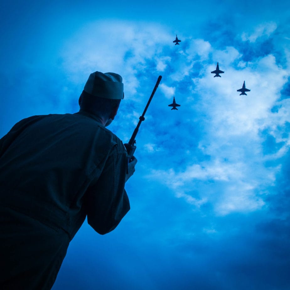 Ground crew coordinating flyover