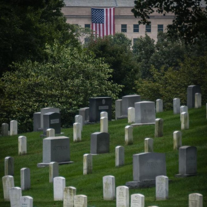 Our flag draped on the Pentagon as seen from @arlingtonnatl 
#Arlington⠀
#ArlingtonMedia⠀
#ArlingtonCemetery⠀
#ArlingtonNationalCemetery⠀