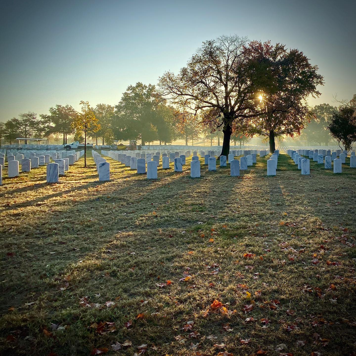 Early morning fog burning off in section 55. Arlington Media is covering six services at Arlington today. 
#Arlington⠀
#ArlingtonMedia⠀
#ArlingtonCemetery⠀
#ArlingtonNationalCemetery⠀
