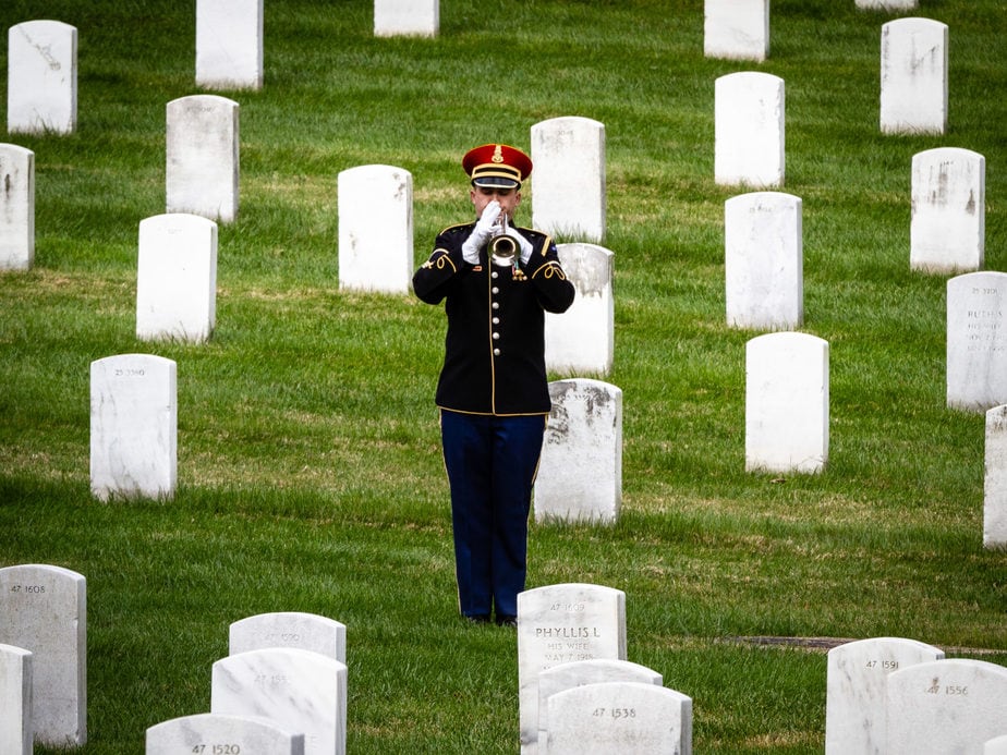 US Army Bugler in Arlington National Cemetery Section 12 | Arlington media, inc.