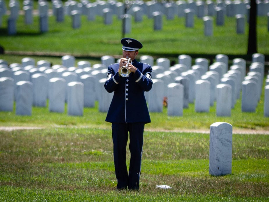 US Air Force Bugler in Arlington National Cemetery Section 55 | Arlington media, inc.