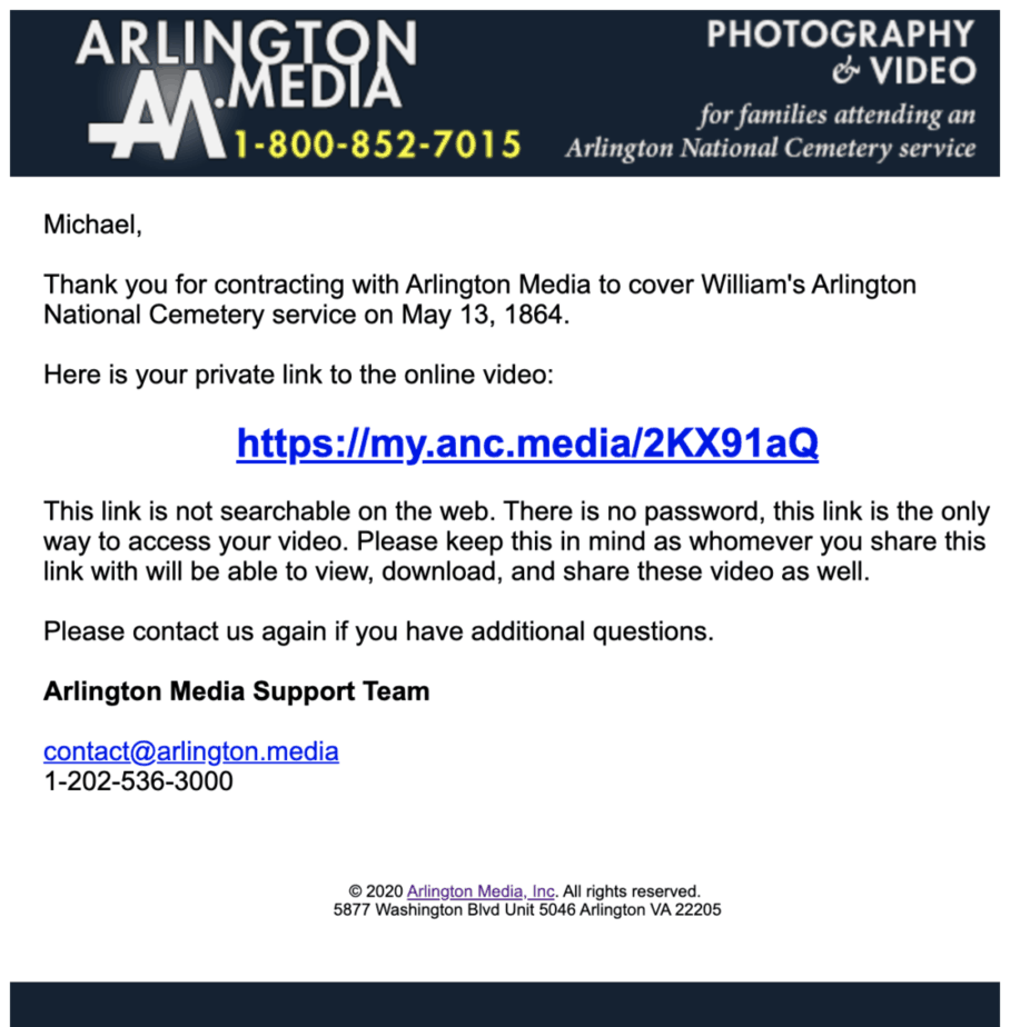 email template | arlington national cemetery Video Online | Arlington Media, Inc.