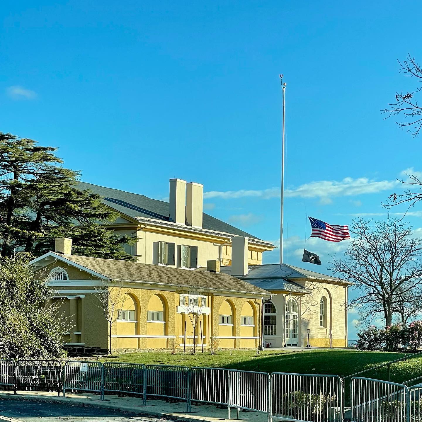 Three day until Thanksgiving and we have 17 services to cover in the next 54 hours. Golden hour sunrise sun hits the side of Arlington House on a windy morning.