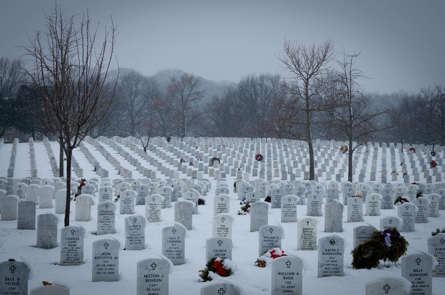 Winter Storm warnings sweep across the country as Arlington National Cemetery prepares for more snow to sweep across these hallowed grounds.

Snow-covered headstones can be seen here in Section 64 of Arlington National Cemetery in Arlington, Virginia as captured by @arlingtonmedia