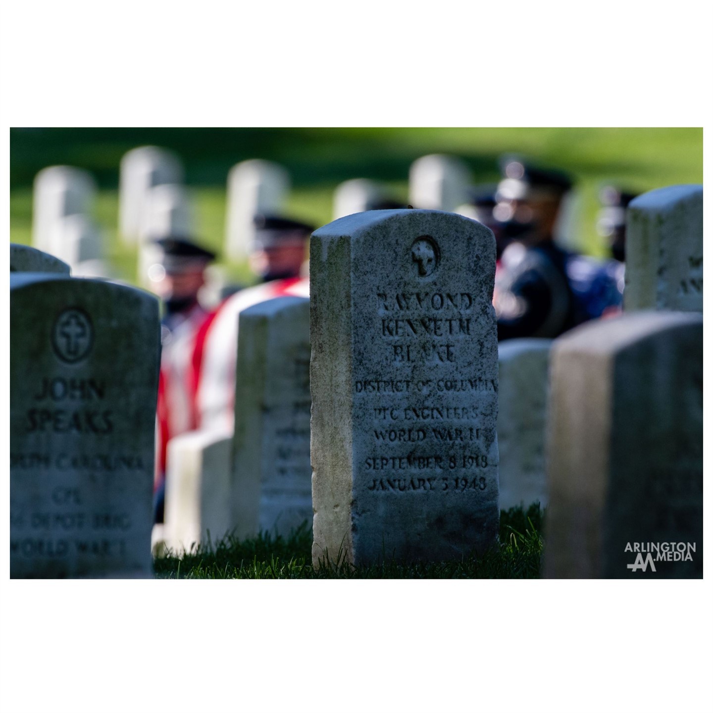 PFC Raymond Kenneth Blake buried in Section 25 of Arlington National Cemetery.

PFC Blake shares Section 25 with Private Henry Johnson, a member of the 369th. 

He fought in the Argonne Forest and was the first American soldier to earn France's highest military honor – the Croix de Guerre. On the night of May 14, 1918, Pvt. Johnson and Pvt. Needham Roberts were on sentry duty when a squad of Germans began firing at them. Roberts was severely wounded soon after the firing began. 

Johnson continued fighting even after taking bullets in the arm, head, side and suffering 21 wounds in hand-to-hand combat. Johnson was posthumously awarded the Purple Heart and the Distinguished Service Cross. 

On June 2, 2015, President Barack Obama posthumously awarded Johnson the Medal of Honor to Pvt. Johnson for "conspicuous gallantry and intrepidity at the risk of his life above and beyond the call of duty."