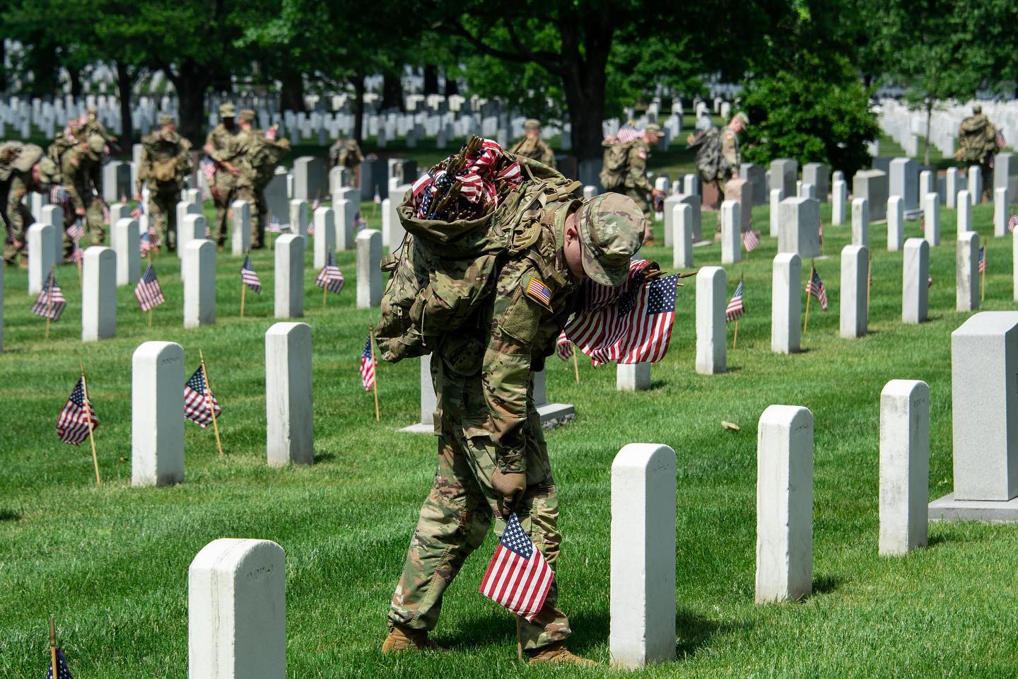 Soldiers from The Old Guard place flags for every service member buried in Arlington National Cemetery as part of the mission yesterday. Members of the Old Guard and other branches placed over 265,000 flags at every single site and niche in the cemetery. 

occurs before Memorial Day every year to honor service members buried in the cemetery and is executed with precision, honor, and efficiency.

Photos: Sandy Scheffer-Hopkins/Arlington Media