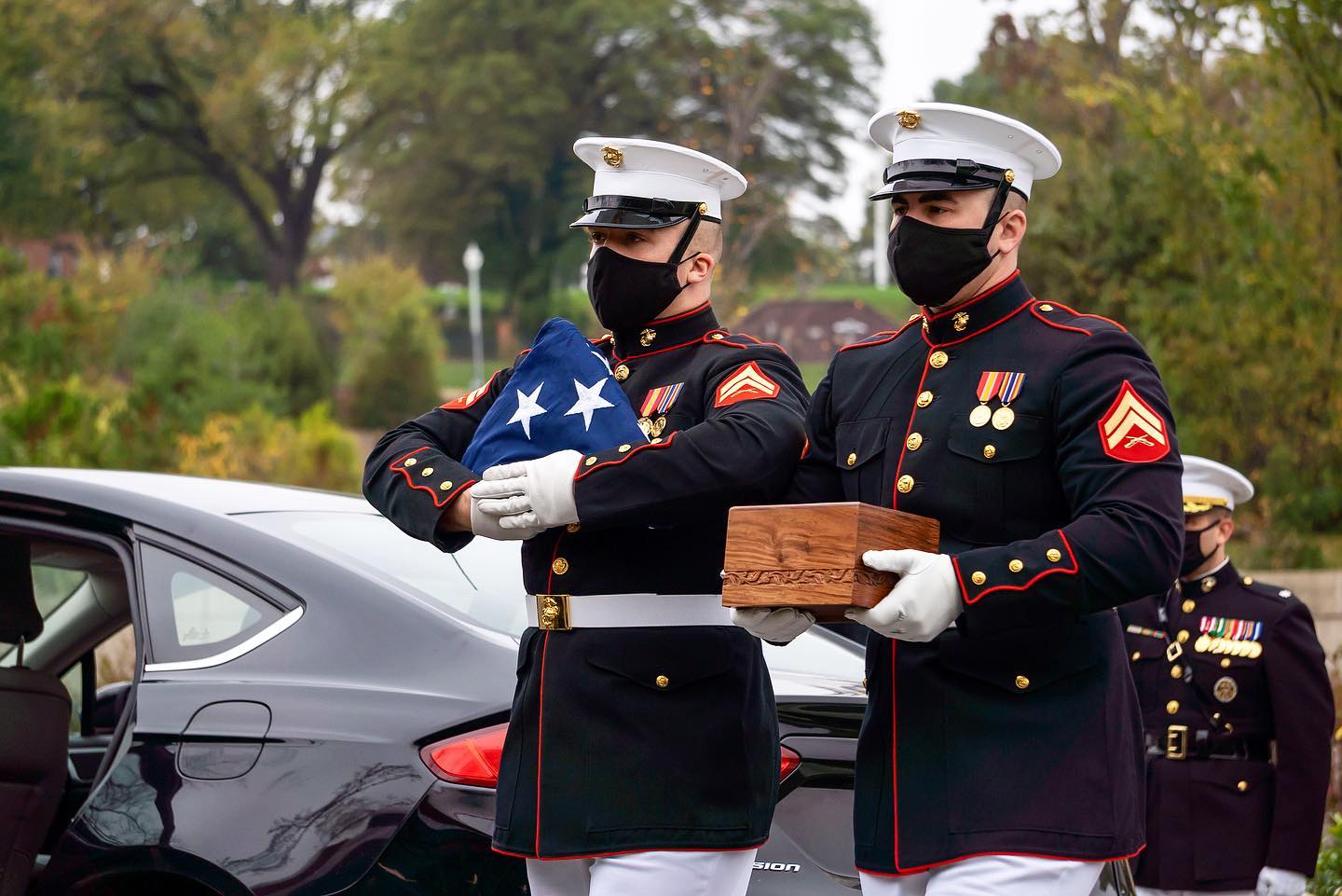 US Marines carry the distinguished remains of a comrade in arms to be buried in the Arlington National Cemetery Millennium Section.