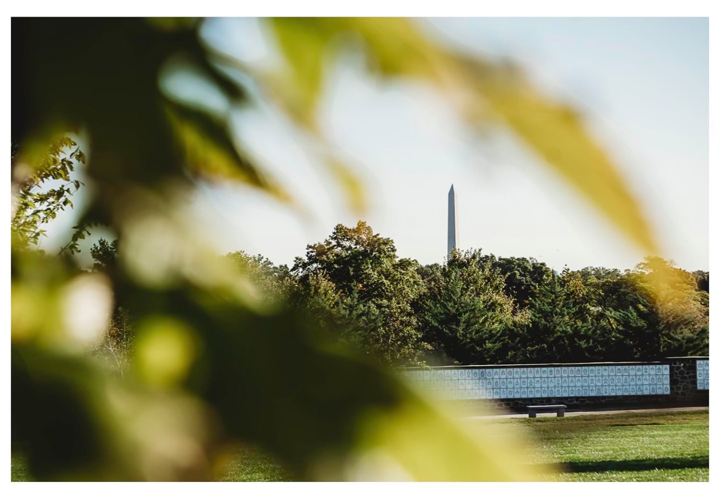 The Washington Monument is seen in morning sunlight from Arlington National Cemetery.
