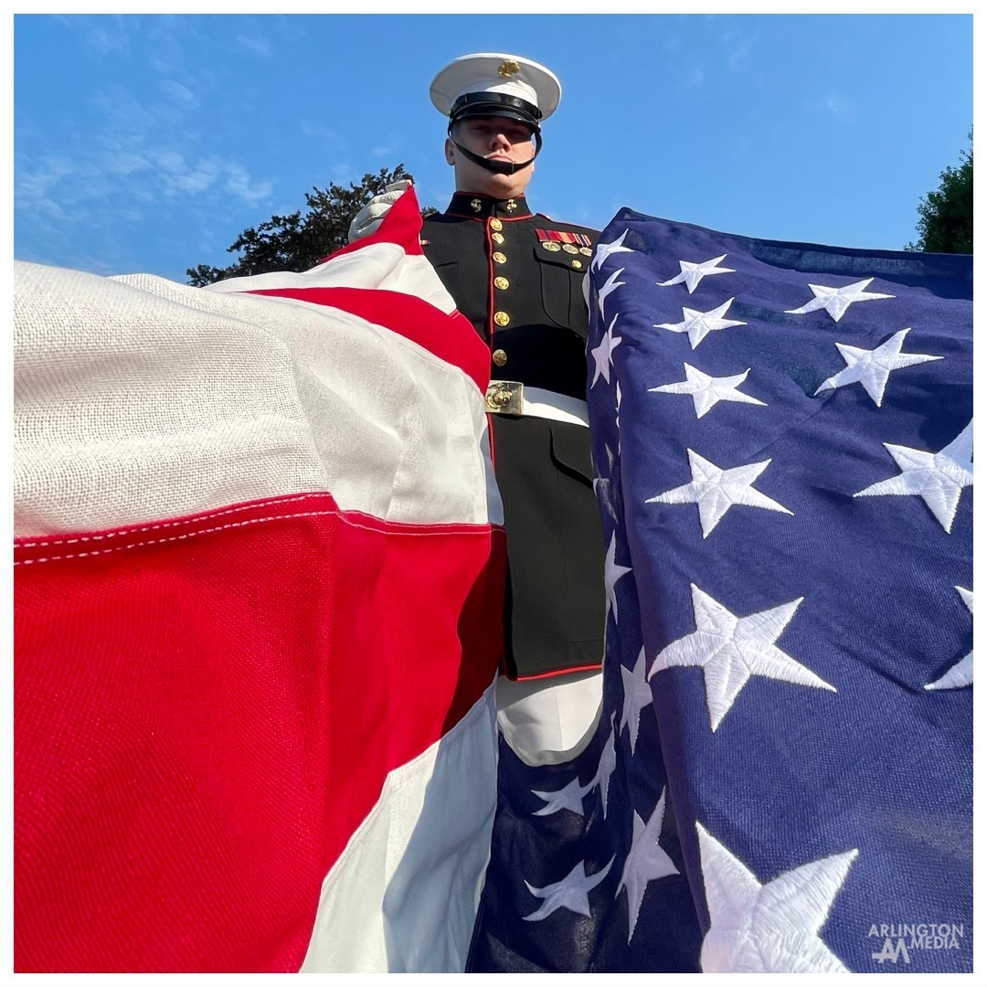 @usmarines folding a flag at the Old Post Chapel at Arlington National Cemetery in Arlington, Virginia.  Captured by our @arlingtonmedia team.