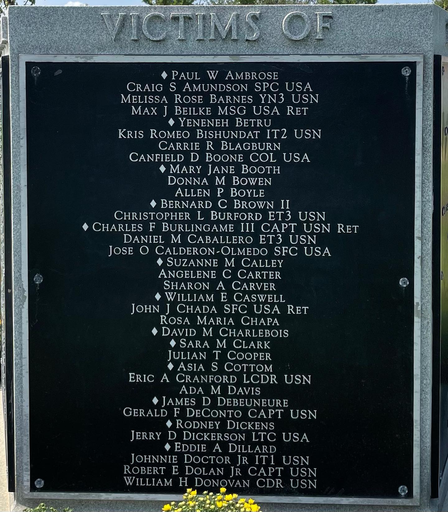 The five sides of the 9/11 memorial in Arlington Cemetery’s section 64