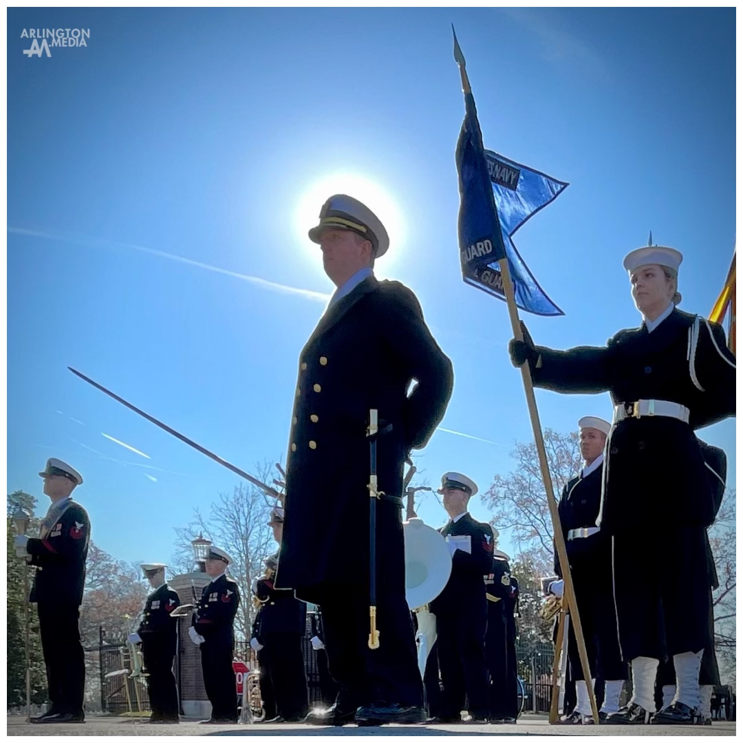 A US Navy Honor Guard member awaits the arrival of a Caisson at a service captured by Arlington Media this winter.

PC: @arlingtonmedia