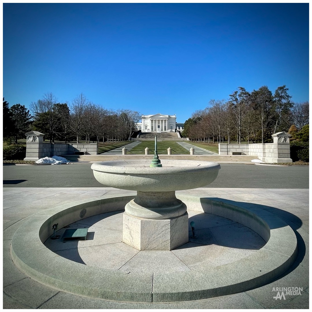 A view of the Tomb of the Unknown Soldier captured from Roosevelt Drive in Arlington National Cemetery.

"Americans have long sought ways to honor those who made the ultimate sacrifice to their country. Today in Arlington, Virginia, the public is welcome to do so daily by bearing witness to the Changing of the Guard. The tradition honors the Tomb of the Unknown Soldier, a tribute to unidentified members of the military lost in service. The Tomb, first erected in 1921, is located in Arlington National Cemetery. It holds the remains of servicemen from World War I, World War II, and the Korean War. Throughout the day, a Soldier replaces a comrade in a symbolic ceremony." - National Museum of the US Army