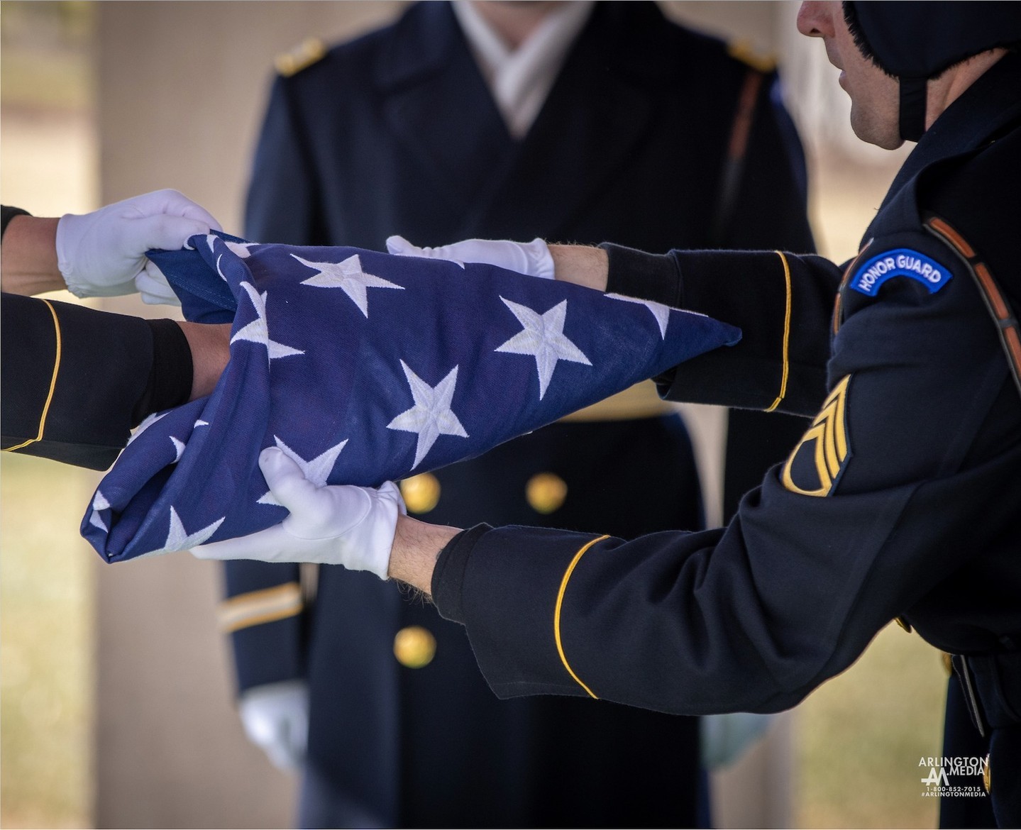 A flag is carefully folded during a section in the Millennium Section of Arlington National Cemetery.

The Millennium expansion allows for the growth of this national memorial and provides 31,000 new burial spaces and structures, extensive stream restoration, landscape design, retaining walls, perimeter fencing, and vehicle and pedestrian access roads and walkways, all carefully designed to honor the site’s historic character.

PC: @arlingtonmedia