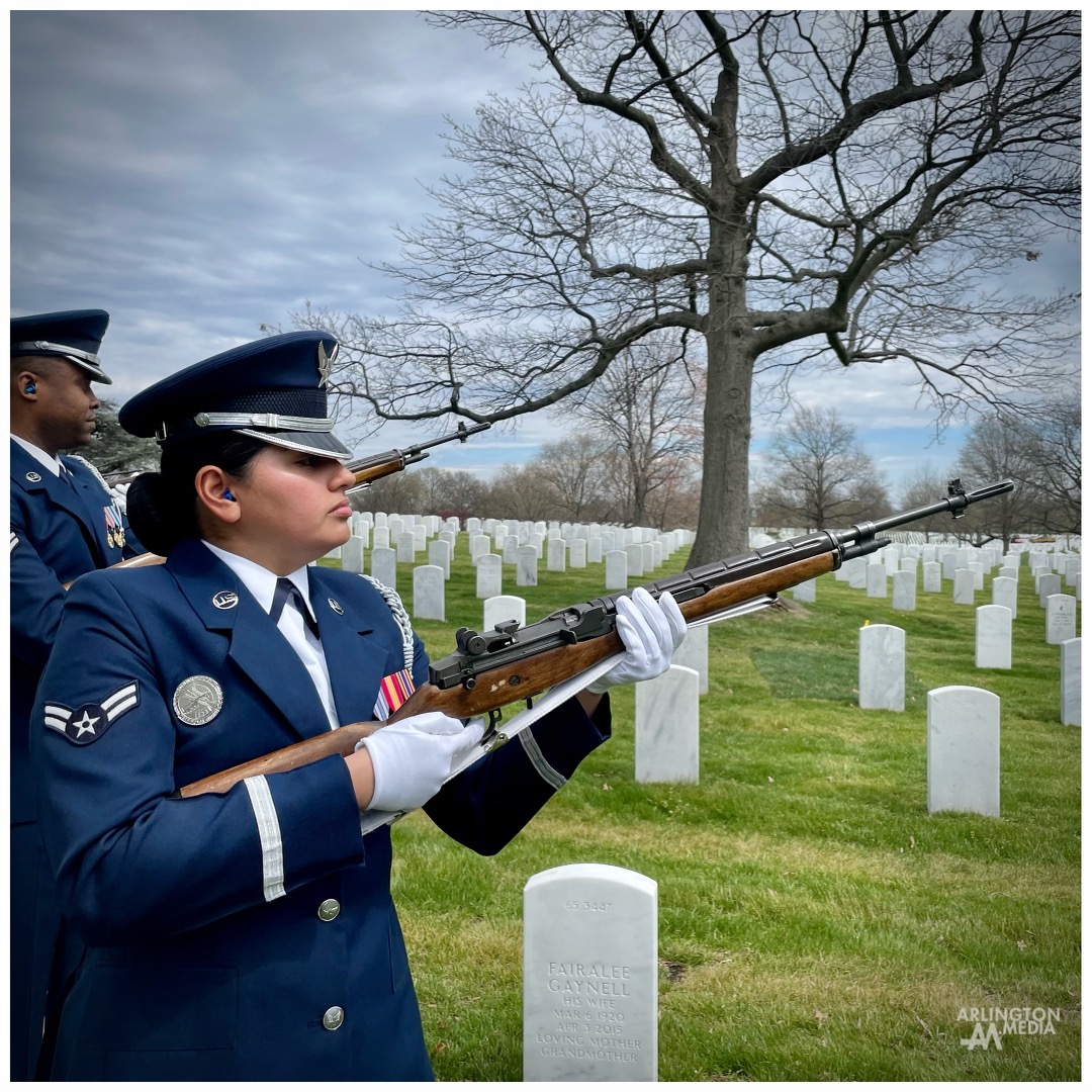 US Air Force Rifle Platoon members fire a volley in Section 65 during services covered by our Arlington Media team last week.

PC: @arlingtonmedia